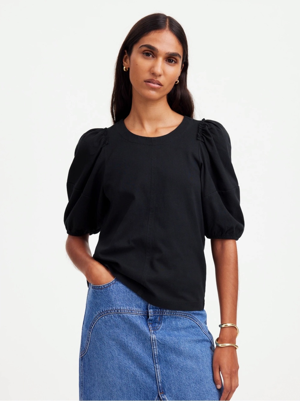 Madewell Top XS Puff Sleeve Black